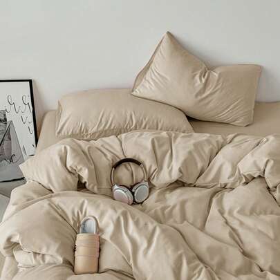 Bộ 3 vỏ chăn mềm mại và thoải mái màu kaki (1 vỏ chăn + 2 vỏ gối, không ruột), có thể giặt bằng máy, phù hợp với mọi mùa, sử dụng trong phòng ngủ