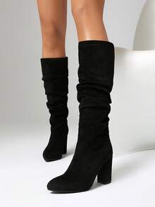 Pointed Toe Chunky Heel Over-The-Knee Boots Women, Fashion High Heel Boots, Versatile, Sexy, Suitable For All Seasons - Black - View 2