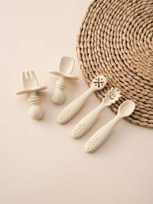 PopLittleOne 5PCS Baby Silicone Utensils Mini Baby Spoon Fork Baby Food Accessories Solid Color Baby Tableware Children's Cutlery - Multicolor - View 6