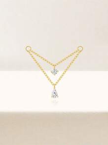 1pc 925 Sterling Silver Agate/CZ Earrings Chain Accessories 18k Gold Plated Earrings Connector Chain For Women Convertible Dangle Chain For Double Piercings