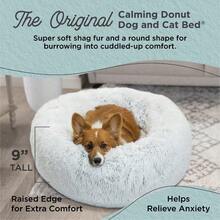 Original Calming Donut Dog And Cat Bed Shag Faux Fur Frost Gray Medium 30x30" Helps Provide Anxiety Relief For Pets - sương giá + thường xuyên - Xem 4