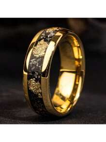 Unisex 8mm 316L Stainless Steel Ring With Synthetic Meteorite & Abalone Shell Inlay - Iridescent Mother-Of- Accents, Durable Wedding Band For Men & Women, Valentine's Day Gift, Everyday Jewelry, Anniversary Gift, Unique Pattern, Polished Finish, Fashion Lovers, Modern Jewelry, Highquality Jewelry, Statement Jewelry, Jewelry Collectors