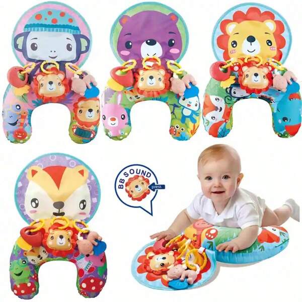 Baby Head Lifting Training Pillow, U-Shaped Learning Pillow, Multi-Functional Crawling Mat, Crawling Mat With Various Hanging Decorations, Suitable For Baby Educational Toys
