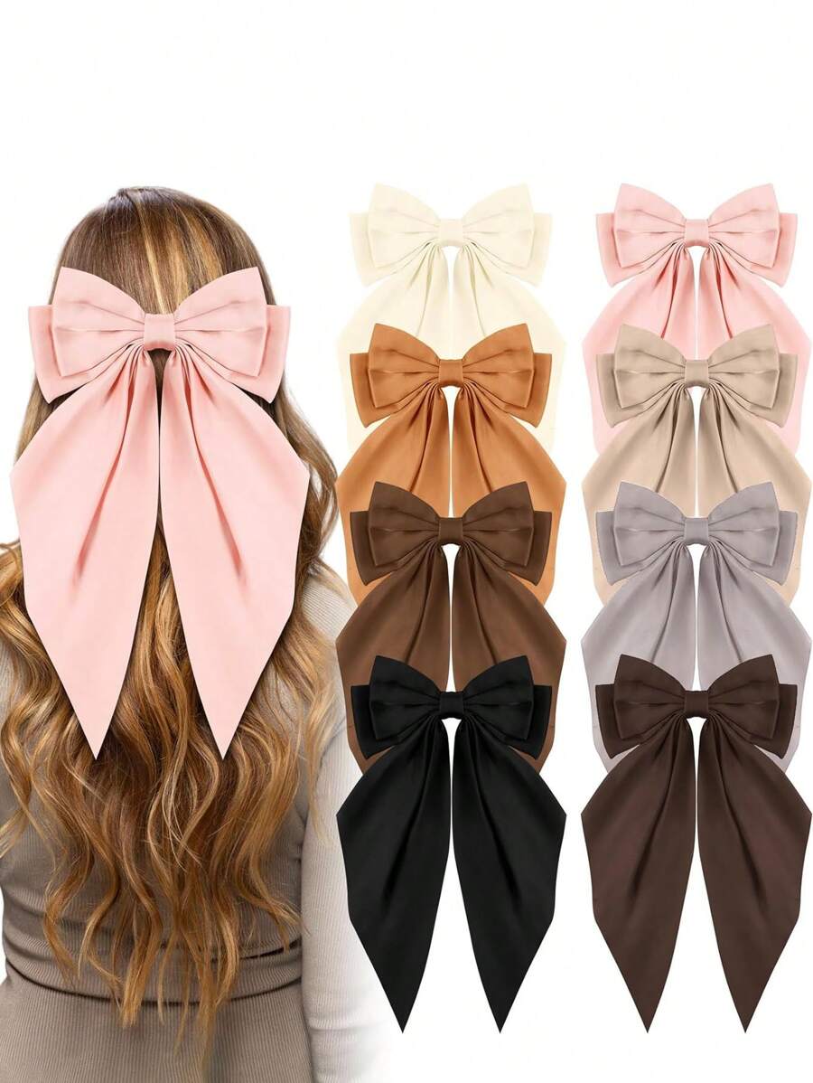 8 件女士蝴蝶结发饰、女孩大蝴蝶结发夹、丝滑缎面蝴蝶结超大长尾发饰、中性粉色发带、女士可爱蝴蝶结发夹、金属发夹发饰礼品、爪夹、发夹、发夹、发夹