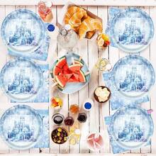 10pcs/20pcs/50pcs/Set,Frozen Winter Snowflake Paper Plate Celebration Party Tableware Round Disposable Dinner Paper Plate Suit Winter Snowflake Theme Party 9 Inch 7 Inch Paper Plate Paper Cup Paper Towel Birthday, Christmas, Winter Event Party Table Supplies - Multicolor - View 3