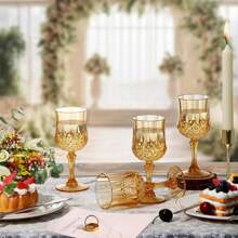 1/3/6/12/24 pièces Verres à vin en plastique réutilisables vintage gaufrés, coupes à champagne robustes, verres à jus convenant pour les fêtes et les mariages