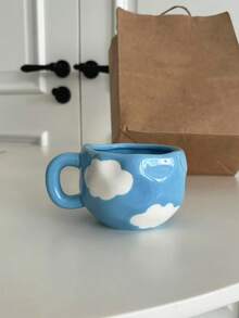 CMYD Studio 1 件 280 毫升原创北欧风格手工陶瓷咖啡杯碟套装，多色格子、心形、云朵、花卉图案，适合下午茶、牛奶、拿铁、甜点盘 - 很棒的礼物