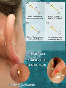 3对14K镀金耳钉，镶嵌立方氧化锆，男女通用，不锈钢扁平夹式耳环，鼻钉，低过敏性，适合返校和日常佩戴 - 如圖所示 - 查看 2