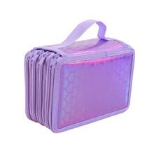 Estuche de lápices de cuatro capas con corazón brillante, bolsa de almacenamiento de papelería portátil y exquisita, estuche esencial para dibujar arte en la escuela - Negro - Ver 9