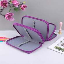 1 estuche de lápices de cuatro capas de tela Ox, elegante bolsa de almacenamiento de papelería para estudiantes, bolsa de almacenamiento de pinceles de colores, regalos para amigos - Morado - Ver 6