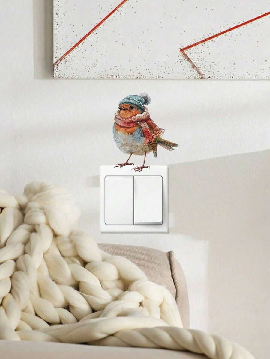 Christmas Scarf, Hat, Bird Wall Sticker For Bedroom, Entrance, Bathroom, Home Decor, Self-Adhesive