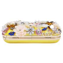 Gets Women's Floral Evening Clutch Bag - Colorful Floral Clutch Bag With Metallic Rhinestones, Use Dinner Party Party Wedding Season Halloween Gift Etc. - 黃色 - 查看 5