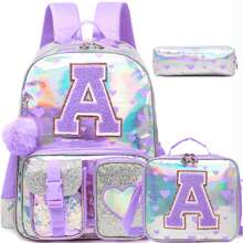 Backpack For Girls Purple Love Printed Letter Backpack For Primary School Return To School(The Size And Font Of The Letters Are Random)