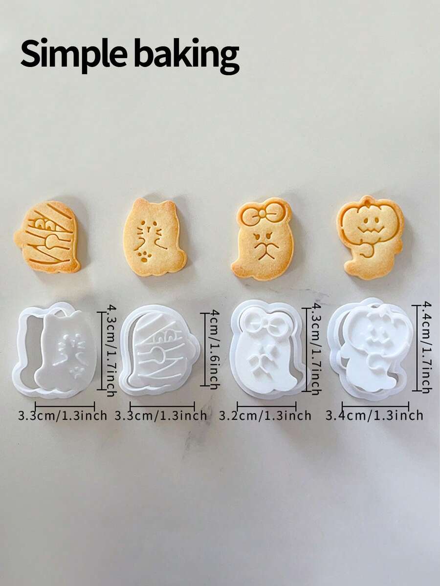 4pcs Ghost Pattern Cookie Mold Set, Parent-Child Cookie Mold, Halloween And Day Of The Dead Party Decoration, Cute Cartoon Ghost Shaped Cookie Stamp, Easy To Use Cookie Cutter