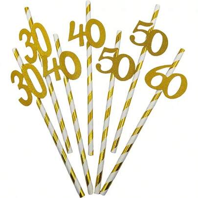 10pcs Birthday Disposable Paper Straws, Birthday Party Tableware Decoration Straws, Birthday Decoration Room Decoration Disposable Tableware Disposable Straws, Home Holiday Party Kitchen Decoration, 30th Birthday Decoration, 40th Birthday Decoration, 50th Birthday Decoration, Birthday Gift Party Favor