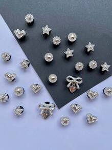 26pcs Garden Shoe Charms (Silver Pearl Bow, Heart Pendant, Stars, Hearts, Pentagram Etc.), Easy To Install Detachable DIY Accessories, Suitable For Clogs, Sandals And Beach Bags, Perfect Gift For Holidays And Special Occasions