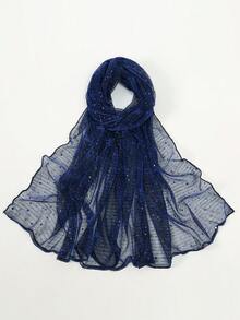 1条金属丝亮片点缀轻薄围巾，女士纯色透明亮片披肩，可搭配连衣裙 - 寶藍色 - 查看 2