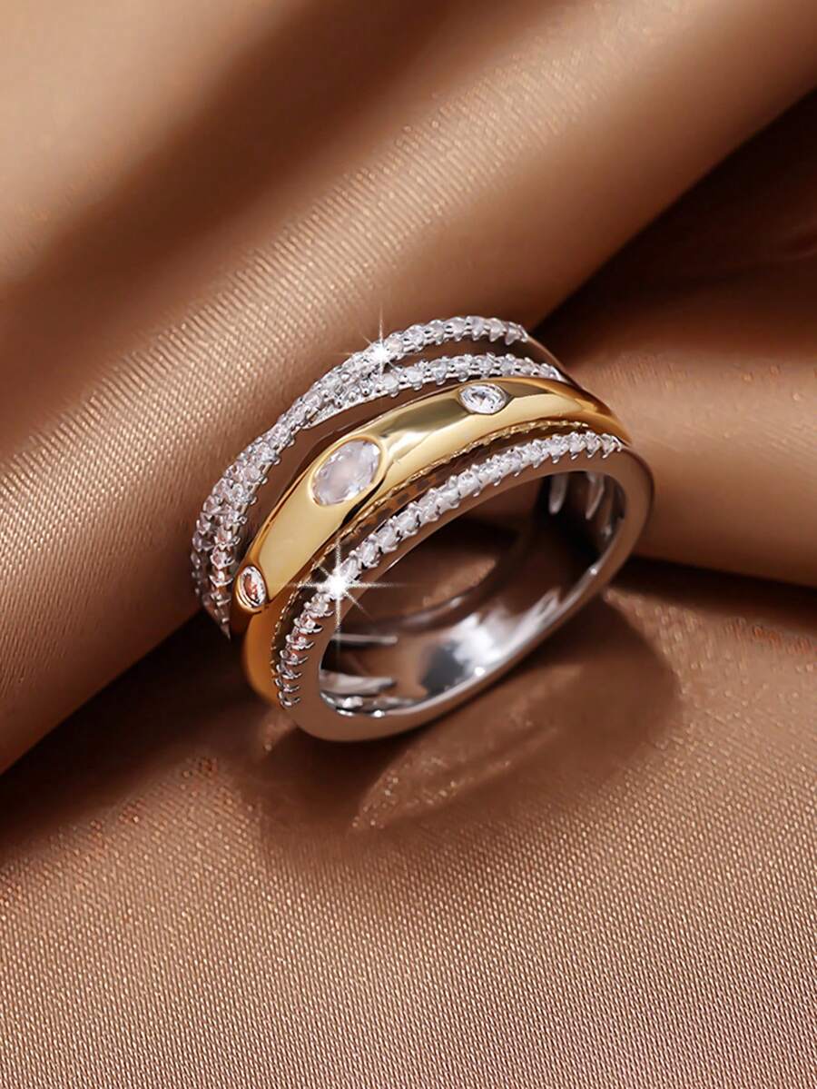 1pc Fashion Infinity Zirconia Crossover Design Ring, Gift For Mom, Women, Wedding, Anniversary, Party - Two-color - View 1