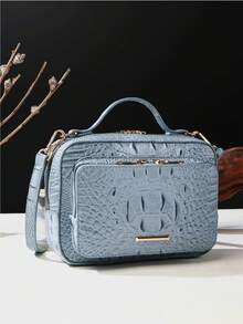 Vintage-Inspired Textured Crocodile Pattern Crossbody Bag - Classic Fashion Shoulder Purse For Women - Glossy, Versatile, And Spacious Handbag With Adjustable Strap - Màu xanh lam - Xem 3