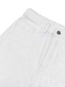 High-Waisted Straight Leg Jeans, Loose Wide Leg Jeans, Ankle Length Casual Cotton Pants, Suitable For Office, Outdoor, Work, White Trousers Spring ,Petite Women - White - View 7
