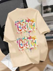 男童休闲简约标语印花圆领短袖T恤，新款夏季男童服装 - 杏色 - 查看 3