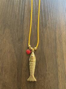 Summer Ocean Series Stainless Steel Fish Pendant Necklace, Colorful Rope Necklace, Fashionable & Unique