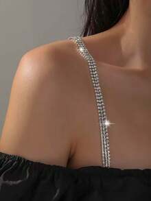 1pc Women's Sparkly Rhinestone Strap Elegant Copper Body Chain, Sexy Invisible Bra Strap Lingerie Accessory, For Rave - Silver - View 21