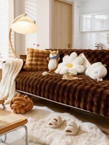 1pc Creamy Plush Rabbit Sofa Cushion, Thick Anti-Slip Sofa Cover, Suitable For Home Living Room Bedroom Office, All Seasons - Coffee Brown - View 4