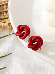 1/2 Pairs Of Metal Classic Simple Twisted Geometric Earrings Suitable For Daily Wear And Perfect Holiday Gift - Silver - View 3