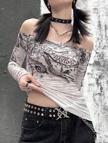 Rikumo 女士休闲时尚Y2K街头风印花修身长袖上衣（冬季款） - 彩色 - 查看 4