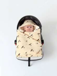 1pc Baby Cotton + Fleece Swaddle Blanket, Stroller Cover, Car Seat Wrap, Warm Infant Carrier Blanket For Autumn/Winter