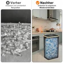 100L Recycling-Behälter für Küche und Haushalt, Pfandflaschen-Sammelbehälter mit Deckel und 2 wiederverwendbaren Innensäcken, hohe Aufbewahrungsbox für Flaschen, Dosen, Plastik, Papier, Glas, Aufkleber - Schwarz - Übersicht 6