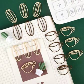 40 piezas de clips de papel con forma de café y grano de café, clips de metal duraderos en beige y marrón, adecuados para organización de oficina, notas en el hogar, marcadores de libros de uso múltiple y uso diario