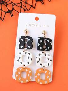 1 par de aretes de arcilla polimérica y acrílico con estampado de fantasma de Halloween "¡BUU!", aretes divertidos y lindos para fiesta, regalo de vacaciones para niñas (sin tarjeta incluida) - Multicolor - Ver 5