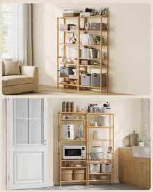 Étagère de Rangement, 6 Niveaux, Support pour Plantes, Multifonction, pour Entrée, Salle de Bain, Balcon, Cuisine, 26 x 60 x 160,9 cm, Beige - Beige - Voir 2