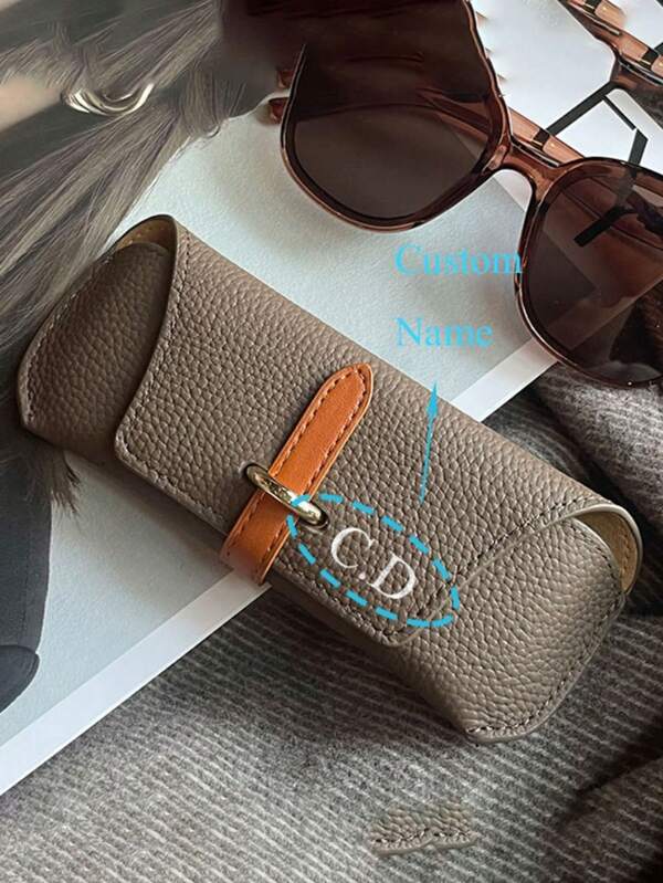 [Customized]Personalized Customized Name [Portable Glasses Case] Faux Litchi Texture Portable Glasses Case Eyeglasses Storage Pocket For Family And Friends Holiday Travel Business