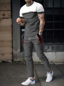 Men's Printed Short Sleeve & Pants Set, Spring/Autumn/Summer - Black - View 1