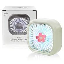 1 pieza Ventilador de salida de aire del coche con ajuste USB, ventilador turbo de 7 aspas de gran potencia con luz atmosférica de color degradado, bajo nivel de ruido y función múltiple, mini ventilador de refrigeración interior para el automóvil