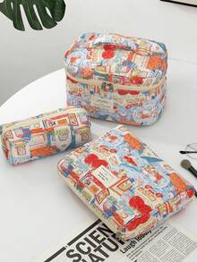 3 件/套兔子家庭绗缝包拉链包化妆包，时尚休闲时尚便携式化妆包，多功能，大容量大储物袋，可装钱包、口红、卫生巾、袋垫、硬币、钥匙、有线耳机、电缆、充电器、耳机、可爱洗漱用品收纳袋、旅行储物袋，适合女士、糖果、护士、女学生、节日礼物。