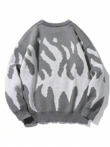 1pc Tween Boy Round Neck Long Sleeve Pattern Detail Casual Sweater