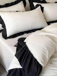 1 Duvet Cover + 2 Pillowcases 3 Pieces Set, White & Black Ruffled Soft & Comfortable, Suitable For Bedroom & Guest Room, Machine Washable, All Season - Black and White - View 8