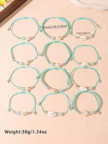 12pcs/Set Starfish, Shell, Sea Turtle Braided Bracelets, Travel & Holiday Accessories For Women - Blue - View 6