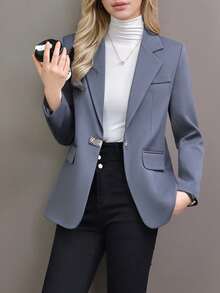 2025春秋女士休闲独特设计灰色西装外套