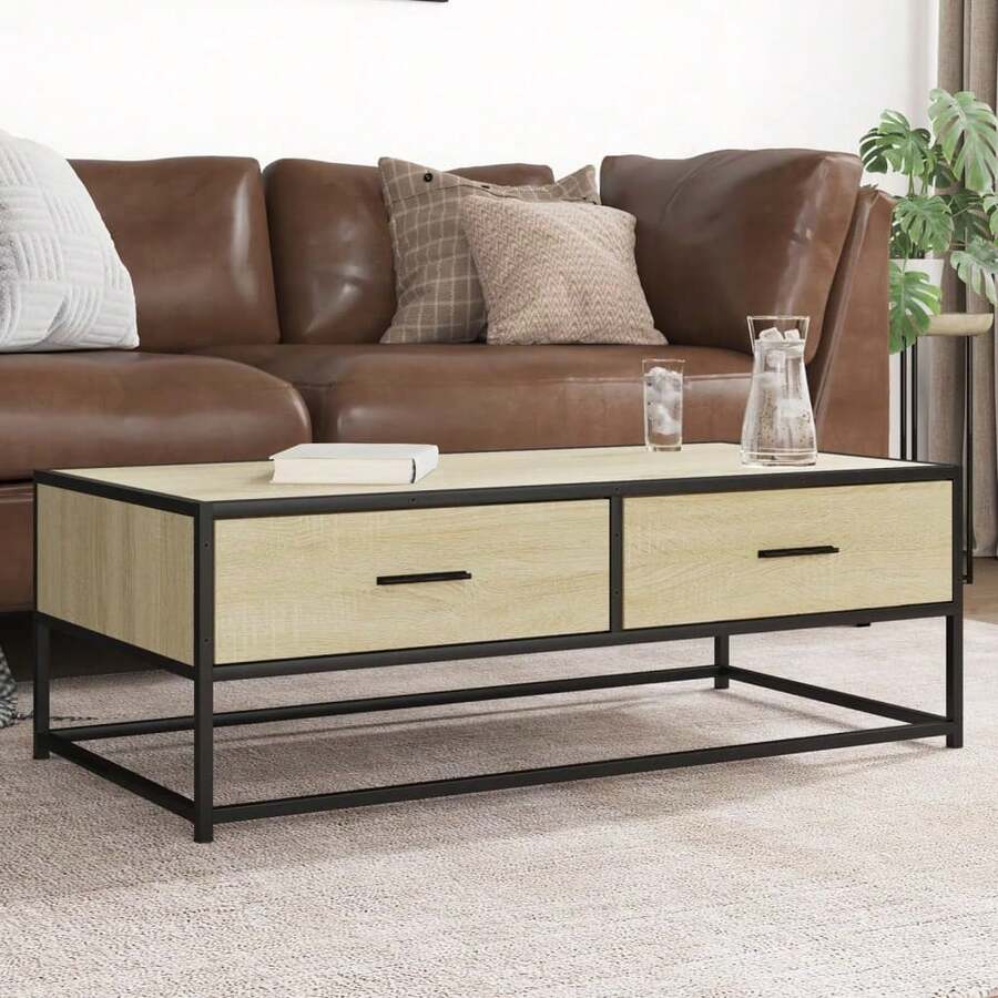 Couchtisch Sonoma-Eiche 100x50x35 cm Holzwerkstoff und Metall - Braun - Übersicht 1