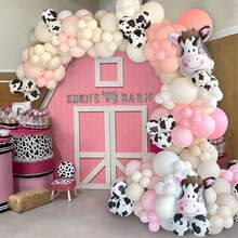 60Pcs Cow Print Balloons, Pastel Pink Cow Print Latex Balloons, Pink Cream Beige White Balloons For Birthday Baby Shower Cowgirl Rodeo Farm Animals Gender Reveal Party Decorations Supplies - Multicolor - View 4