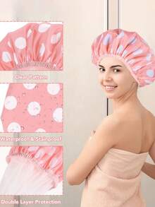 New Waterproof Shower Cap - Double Layer High Quality Shower Cap, Suitable For Protecting Head During Shower, Also Can Be Used In Kitchen To Prevent Cooking Oil Fume - Multifunctional Cap - Multicolor - View 1