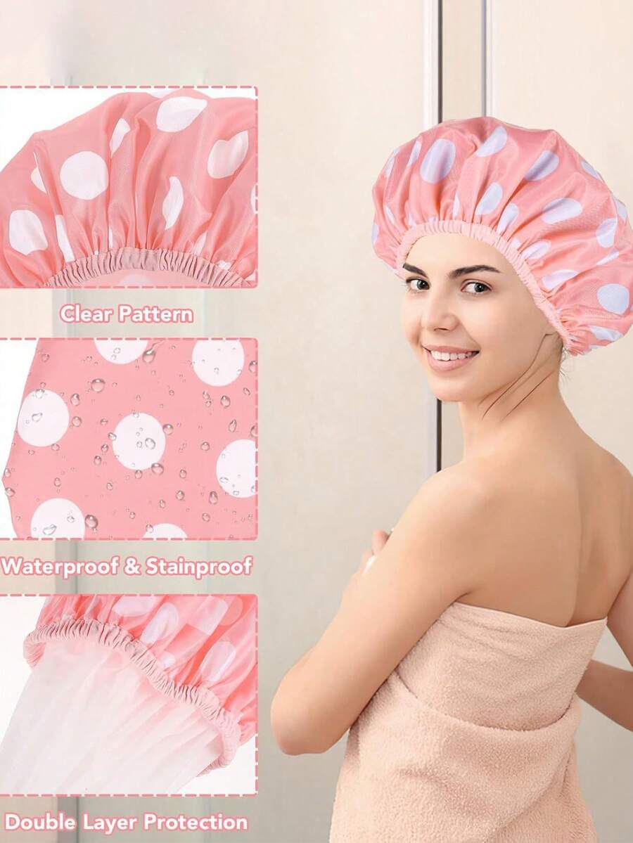 New Waterproof Shower Cap - Double Layer High Quality Shower Cap, Suitable For Protecting Head During Shower, Also Can Be Used In Kitchen To Prevent Cooking Oil Fume - Multifunctional Cap - Multicolor - View 1