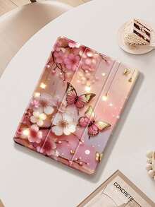 蝴蝶花纹iPad保护套，兼容iPad Air 4/5（10.9英寸）、iPad 7/8/9（10.2英寸），内置Apple Pencil笔槽，也适用于Tab S6（10.4英寸）、Tab A7 Lite（8.7英寸），皮革保护套，适合返校、情人节、新年礼物，卡通风格平板电脑保护套 - 彩色 - 查看 2