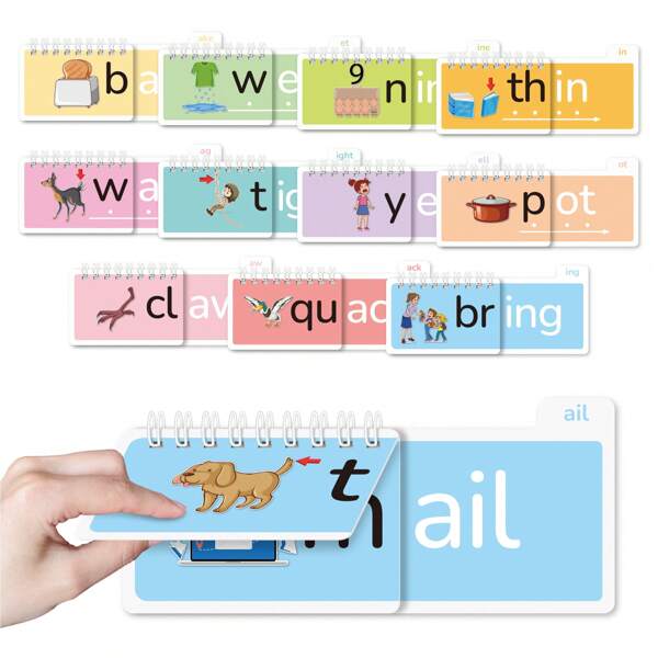 Read And Rhyme Flip Book, Word Family Flash Cards Learn To Read Phonics, Word Building Activity Book Educational Game For Classroom & Homeschool Supplies Must Have