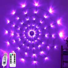 全新 70LED 万圣节蜘蛛网灯 - 大型蜘蛛配件，8 种模式 | 遥控器，防水 | 电池盒和 USB 供电 | 紫色/橙色/橙紫色灯 | 非常适合在室内/室外楼梯、花园和派对中营造恐怖氛围 万圣节装饰灯 家居装饰 派对装饰 万圣节装饰 房间装饰 万圣节花园装饰 可作为礼物 仙女 - 彩色 - 查看 11